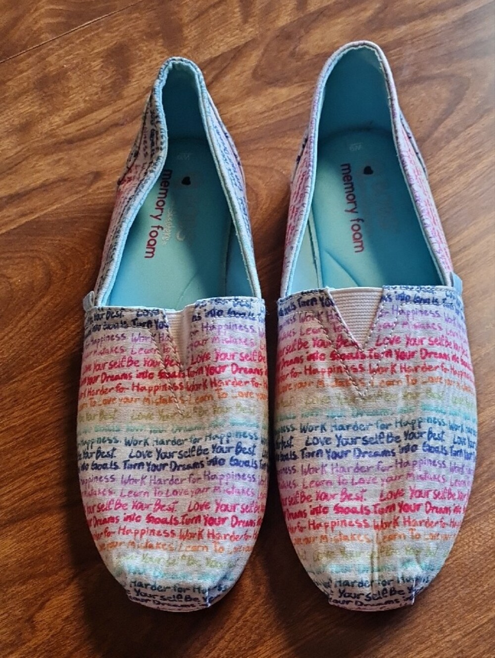 Bob's Skechers Multicolor Script Slip-On Flats with Teal Interior